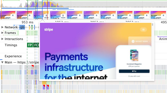 Chrome filmstrip recording for Stripe
