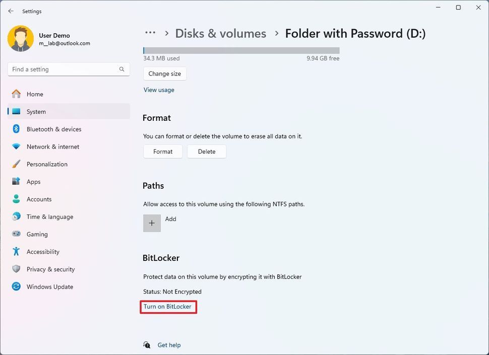 打开 BitLocker 设置